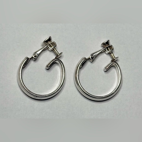 Vintage Silver Plate Hoop Earrings Screw Back Mid Century Retro Jewelry – 1950s - Picture 1 of 4